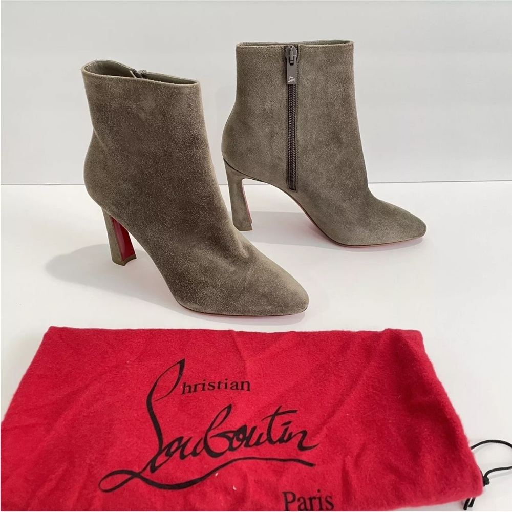 Christian Louboutin So Eleonor Velour Ankle Boots in Silex Size 35 Grey Brown